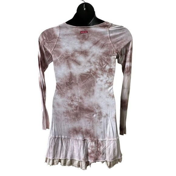 Hard Tail Forever Women's White & Brown Tie-Dye Long-Sleeve A-Line Dress Size L - Picture 2 of 7